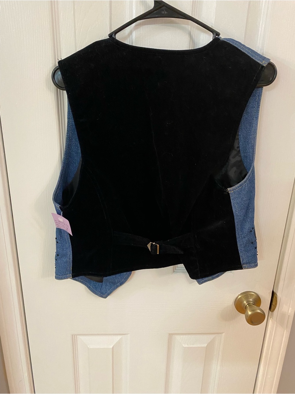 Vintage Lizwear Denim & Black Velvet Floral Beaded Vest Petite - Picture 6 of 7